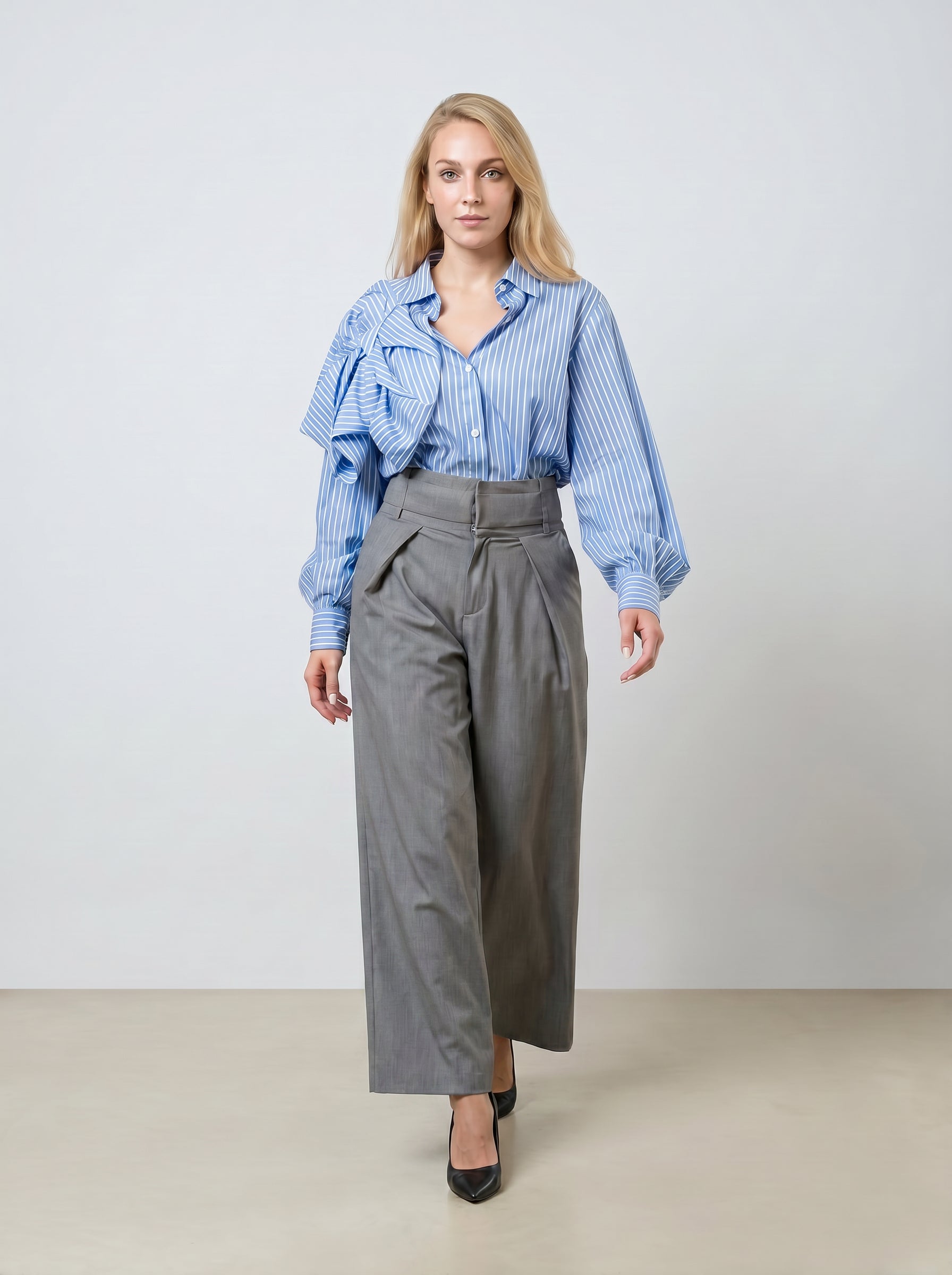 Urban Drift Grey High-Waisted Pleated Trousers