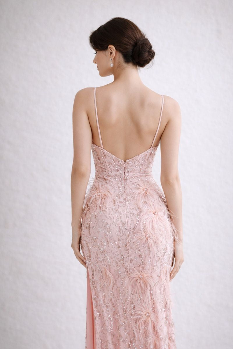 Fiora Pink Feathered Bloom Gown - NIYARA India