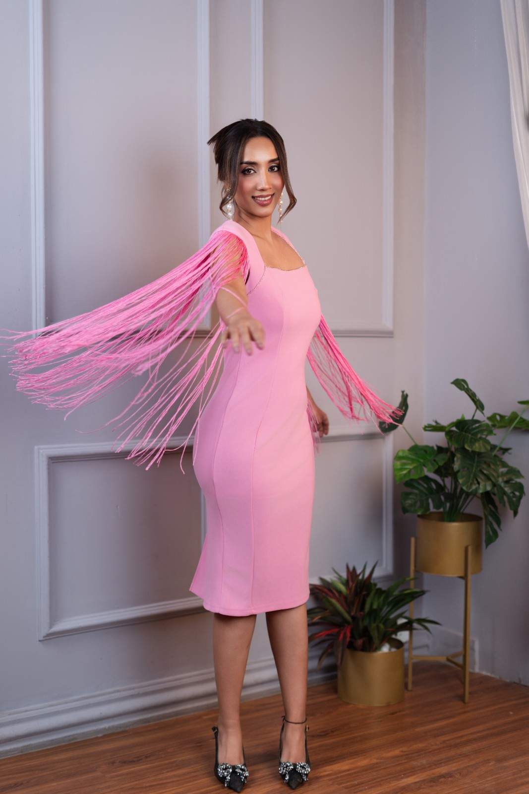 Pink Tasseled Elegance Dress – Blush Cocktail Party Dress