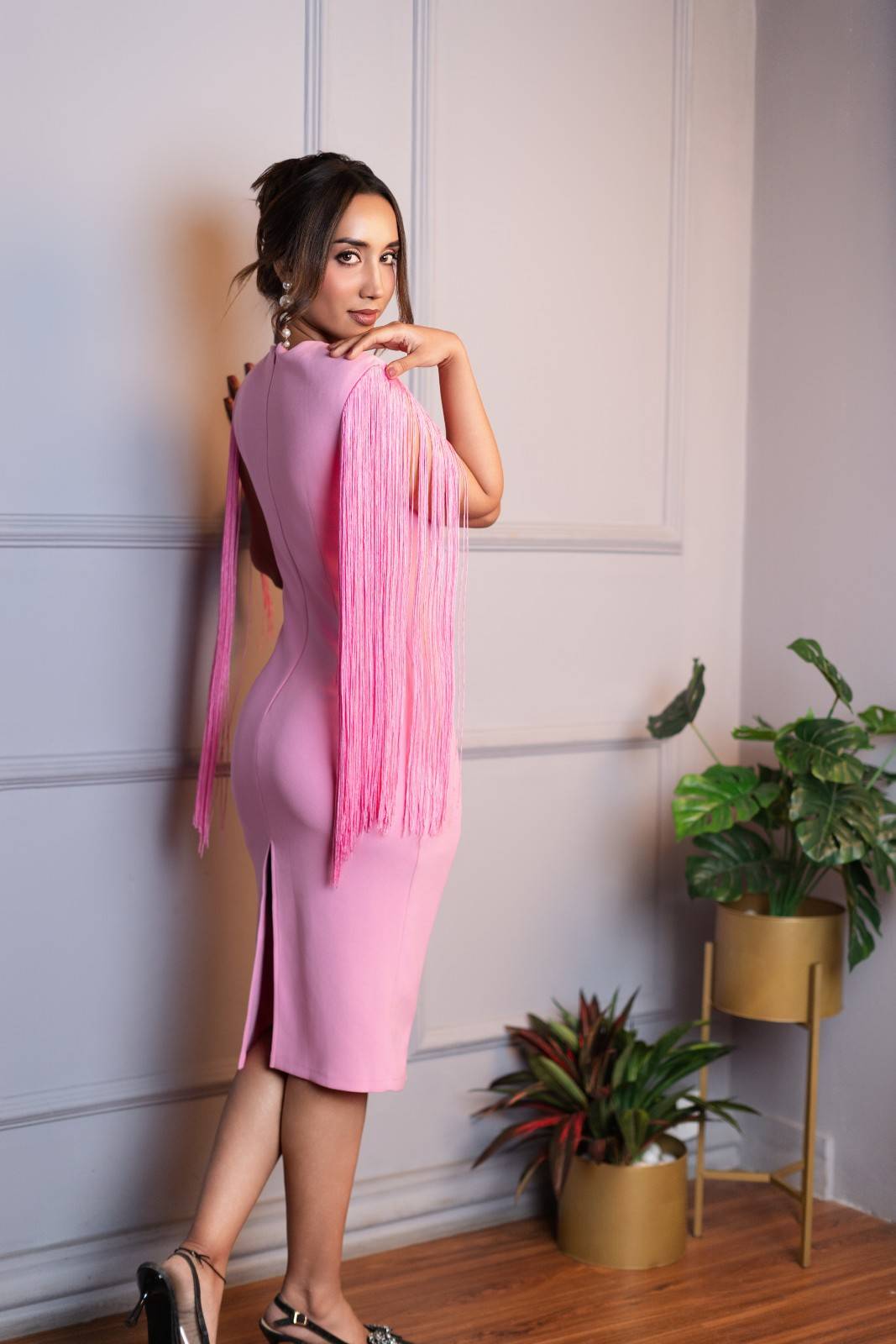 Pink Tasseled Elegance Dress – Blush Cocktail Party Dress
