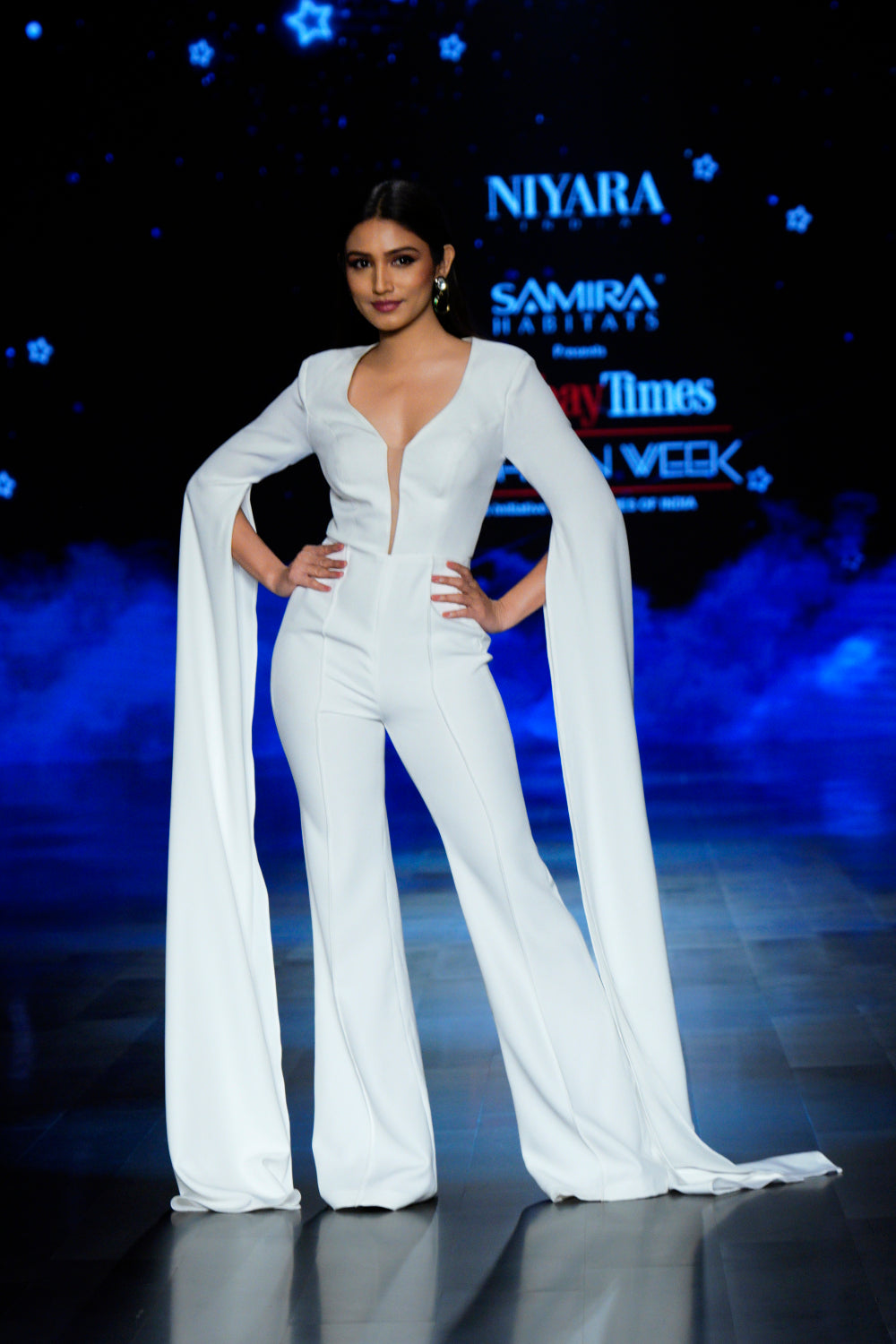 Zyra White Cape Jumpsuit