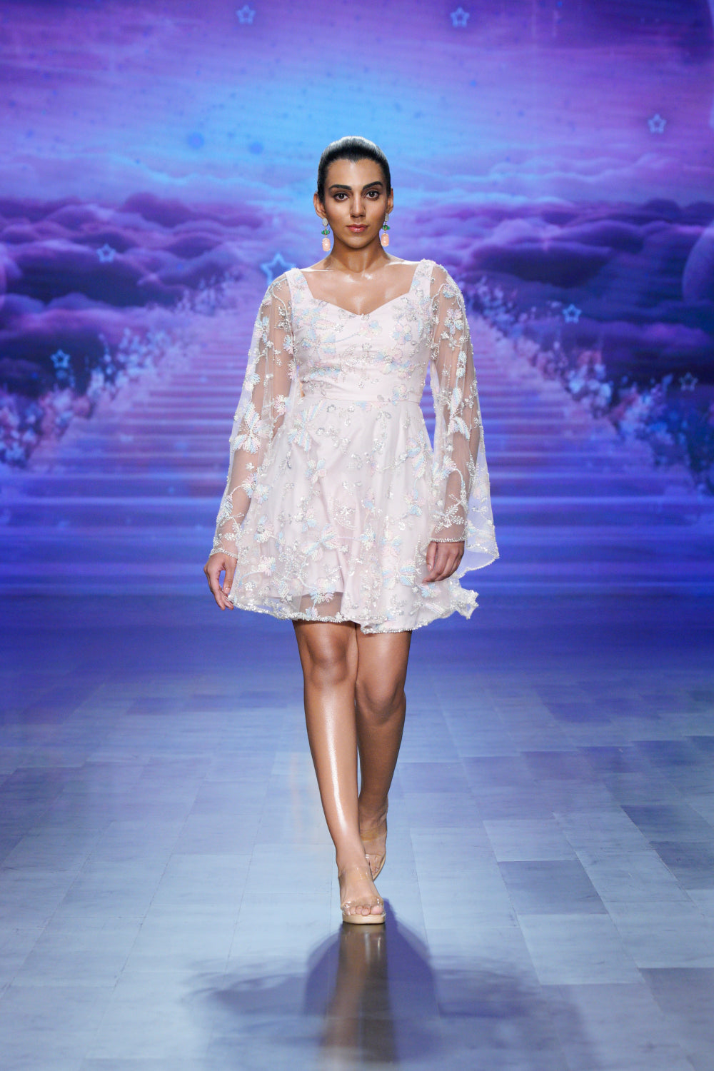 Tisha Embroidered Blush Organza Mini dress