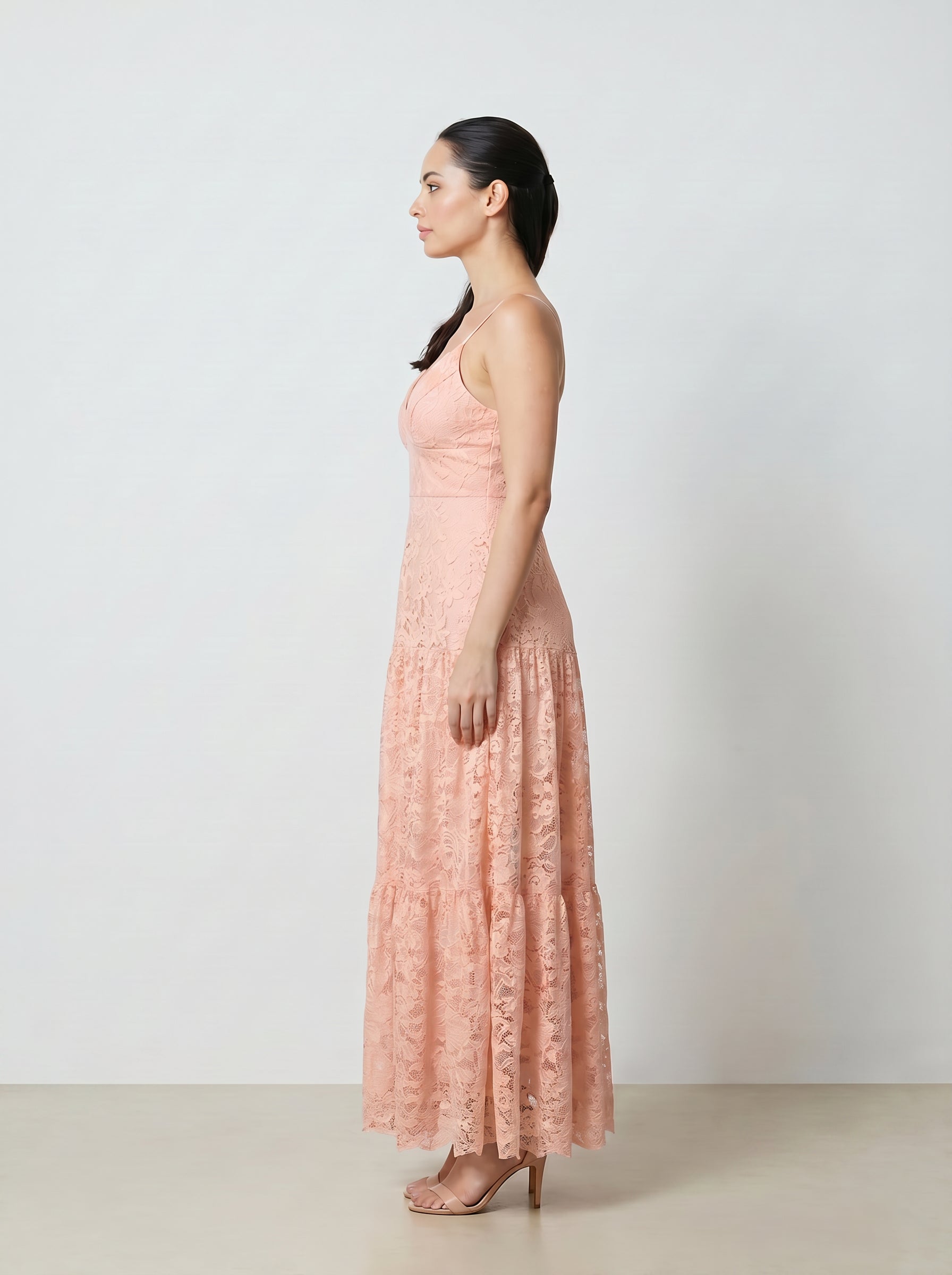 Mrinalini Pink Lace Evening Gown – Romantic Blush Formal Dress for Women