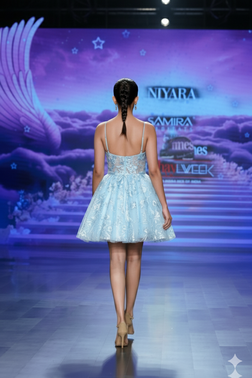 Fairy Frost Blue Embroidered Mini Dress – Floral Party Dress