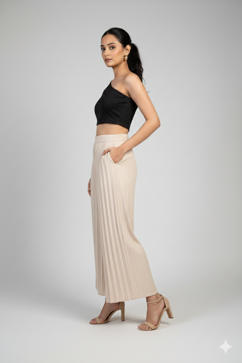 Korean Breeze Pleated Trousers – Beige Elegance for Every Day
