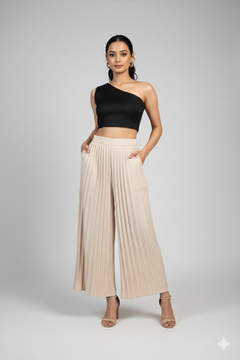 Korean Breeze Pleated Trousers – Beige Elegance for Every Day