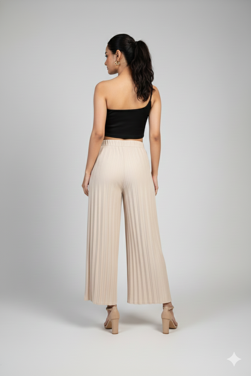Korean Breeze Pleated Trousers – Beige Elegance for Every Day