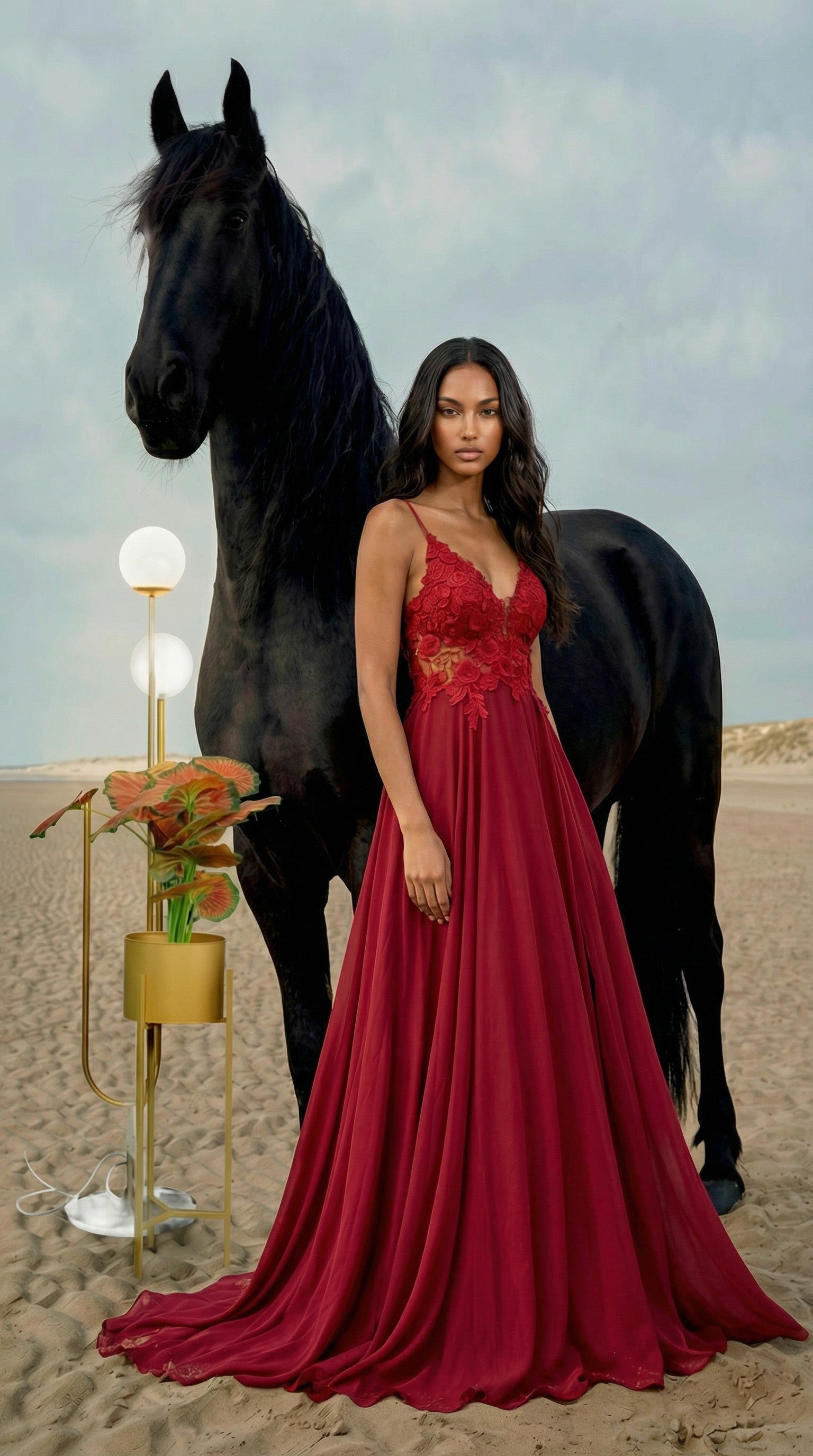 Kumud Embroidered Evening Gown – Dual Slit Satin Dress for Women