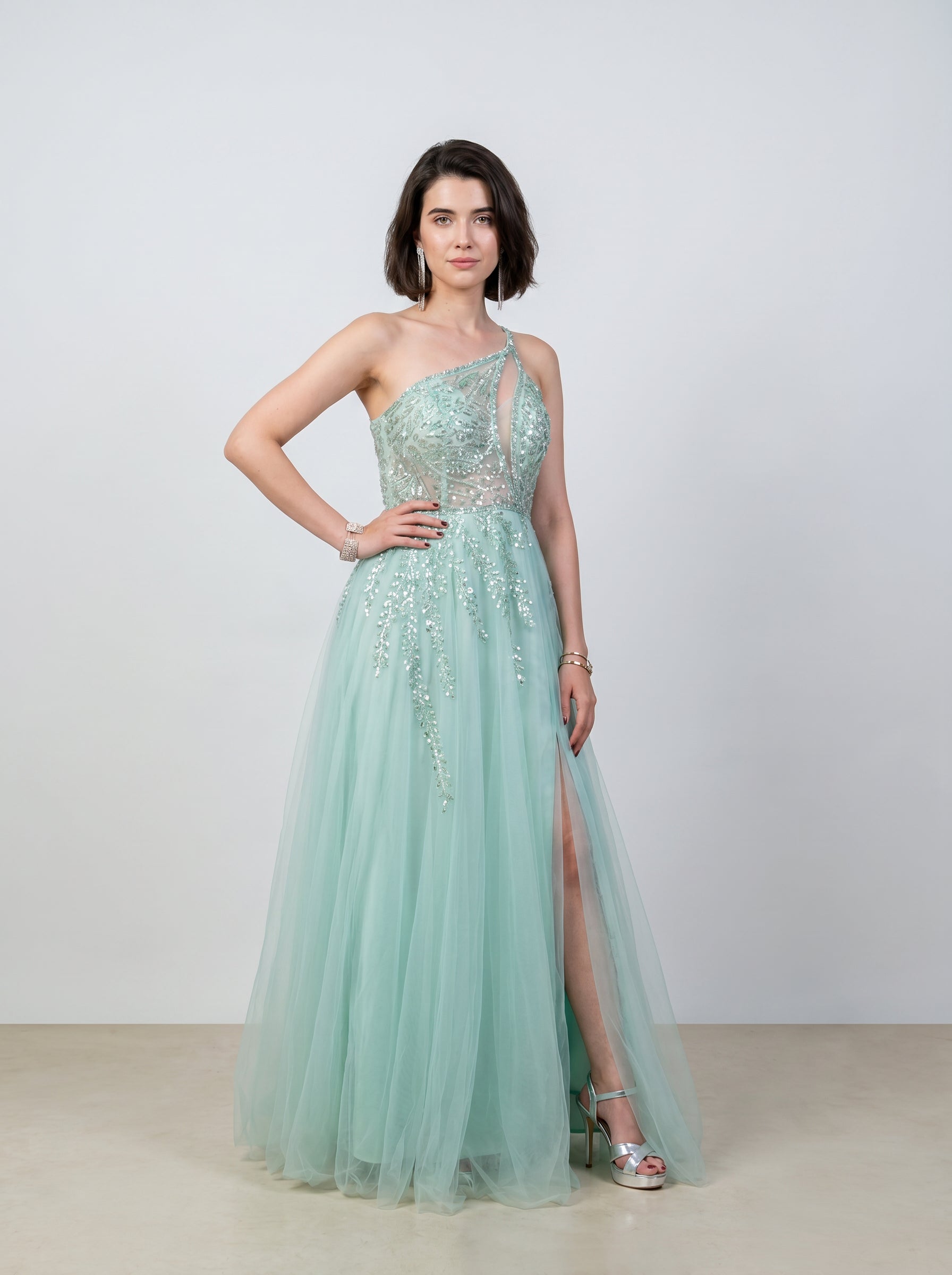 Kiyana Embellished Mint Green Gown - Designer Evening & Party Dress