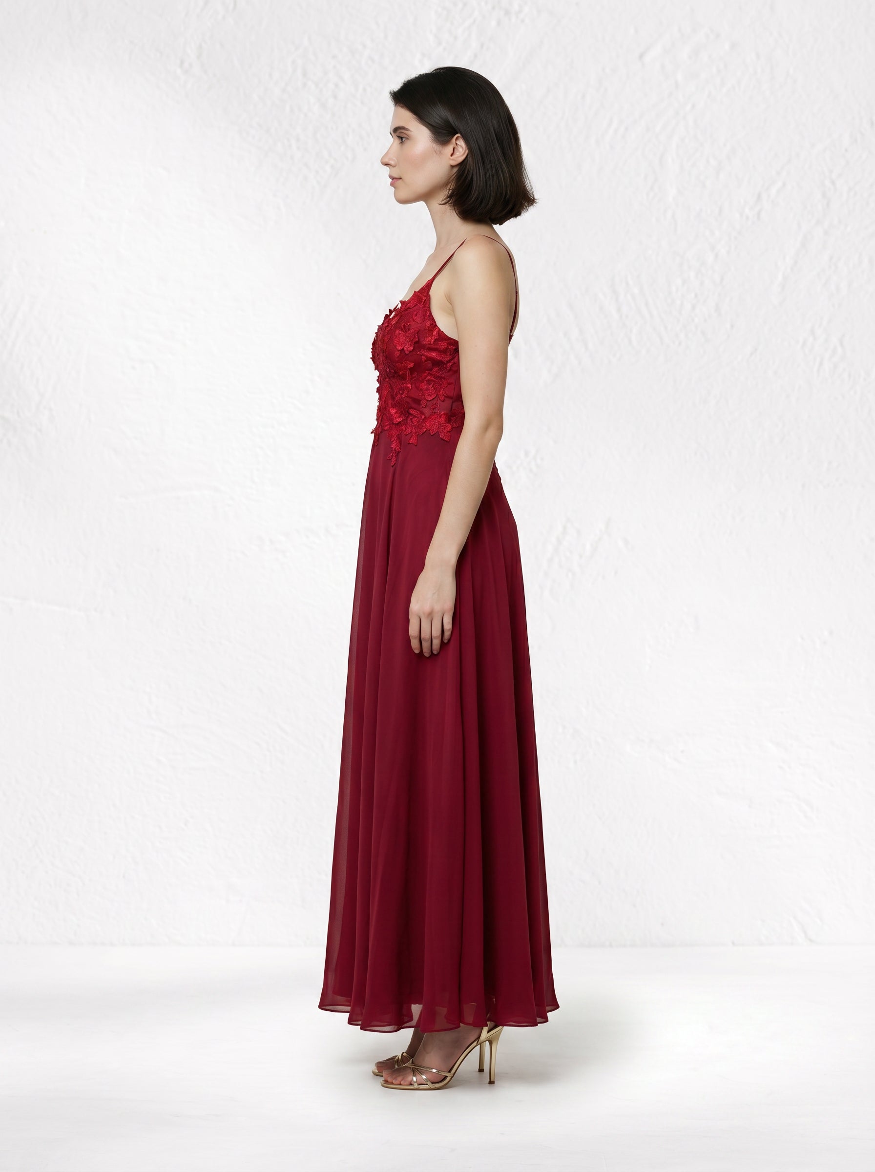 Kumud Embroidered Evening Gown – Dual Slit Satin Dress for Women