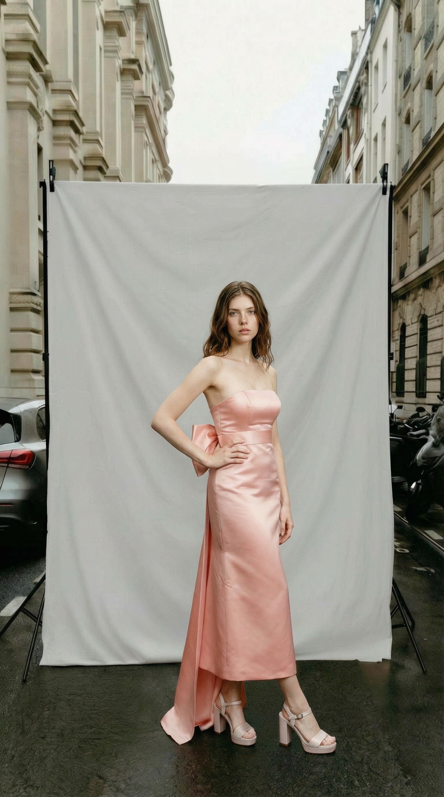 Frosted Rose Dress with oversized bow