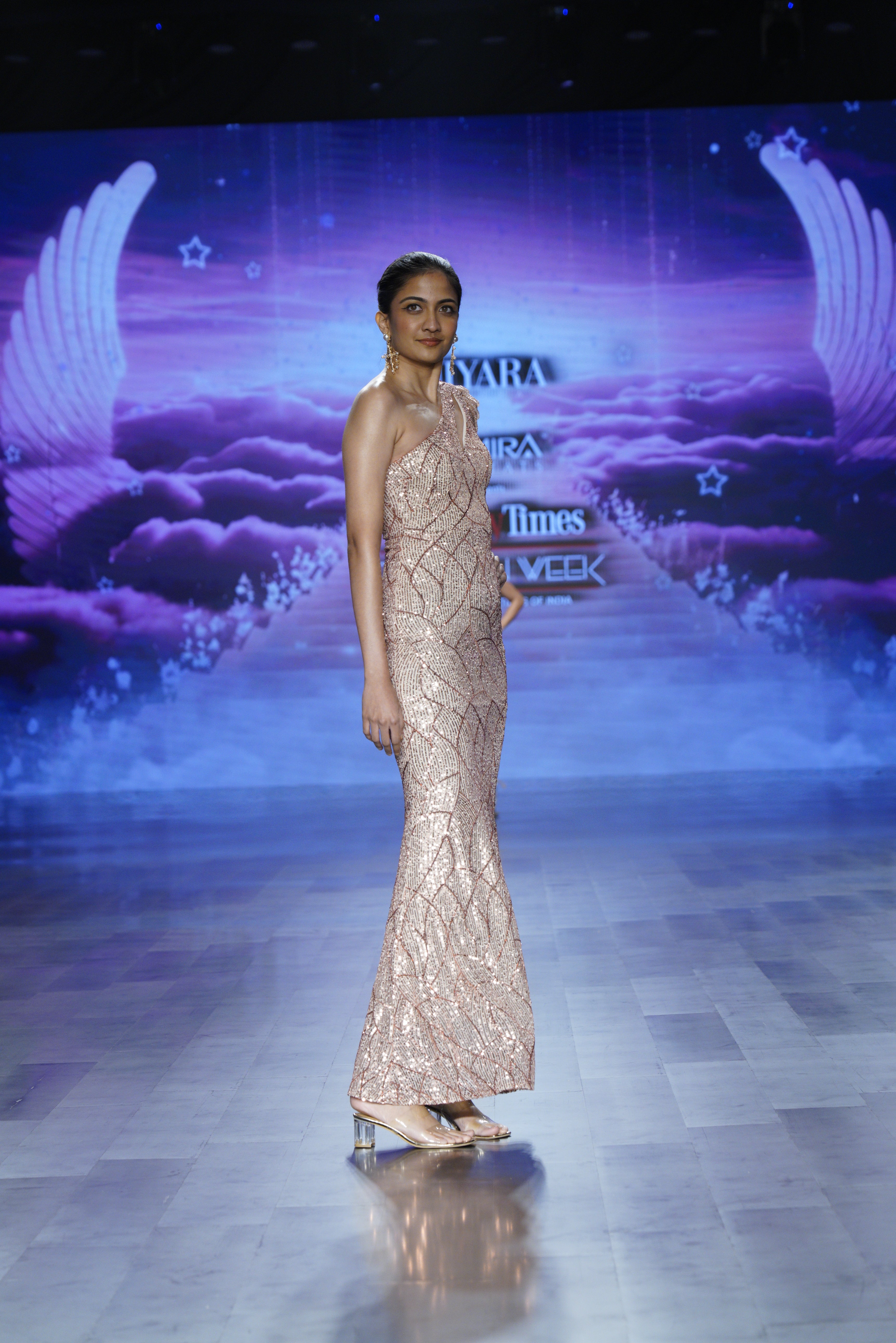 Ravya Mermaid Evening Gown: Gold Copper One-Shoulder Sequin Dress