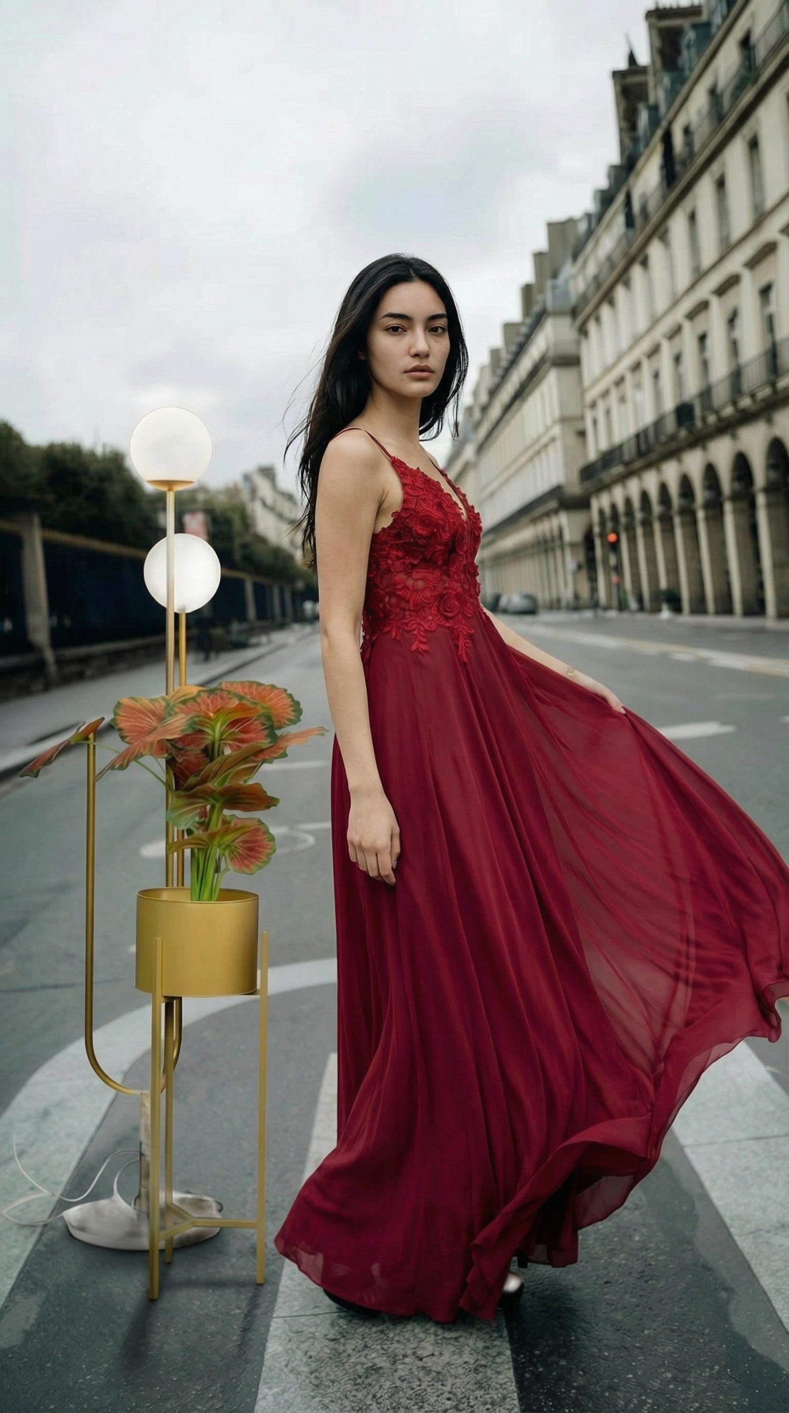 Kumud Embroidered Evening Gown – Dual Slit Satin Dress for Women