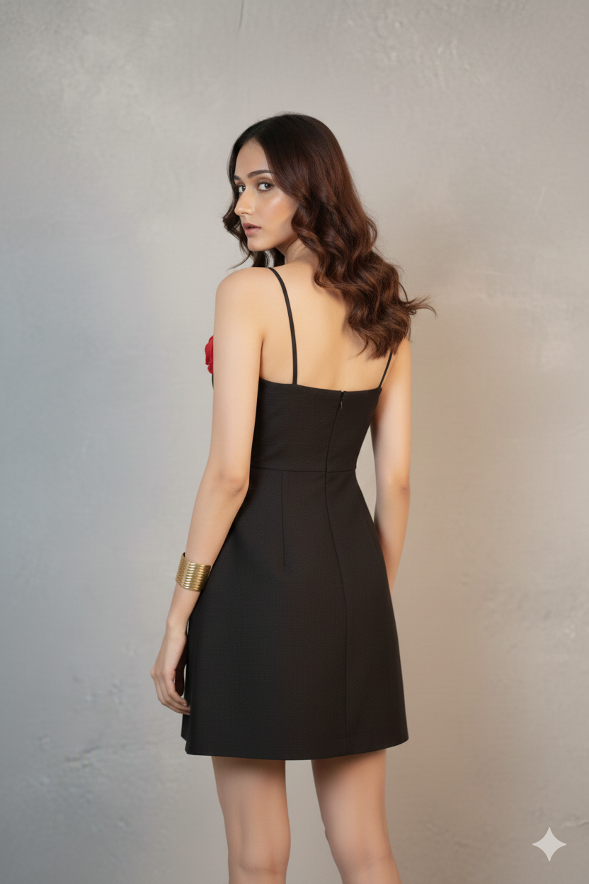 Rose Noir Floral Black A-Line Dress