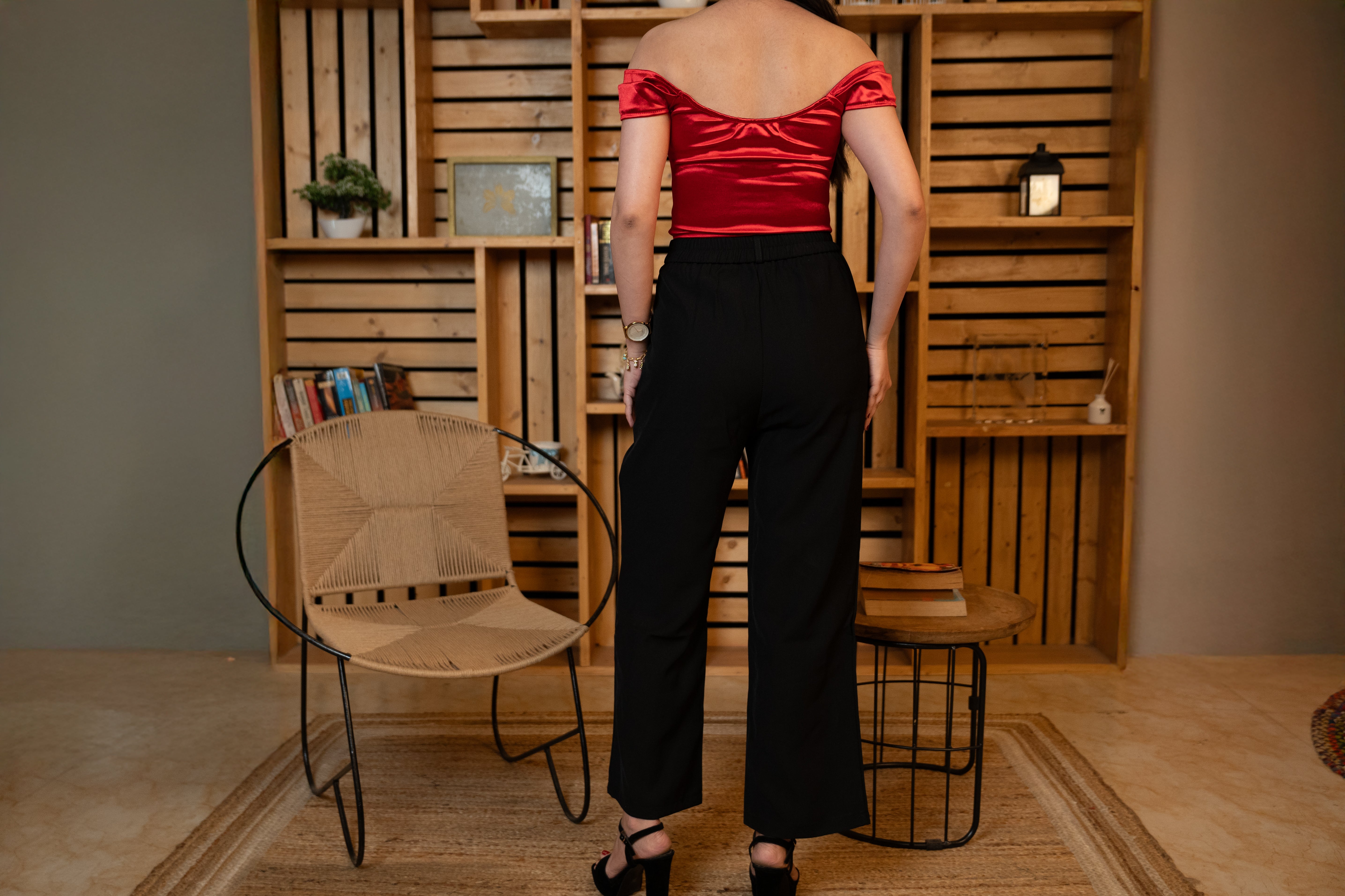 back profile of waistband and tailoring on black pants