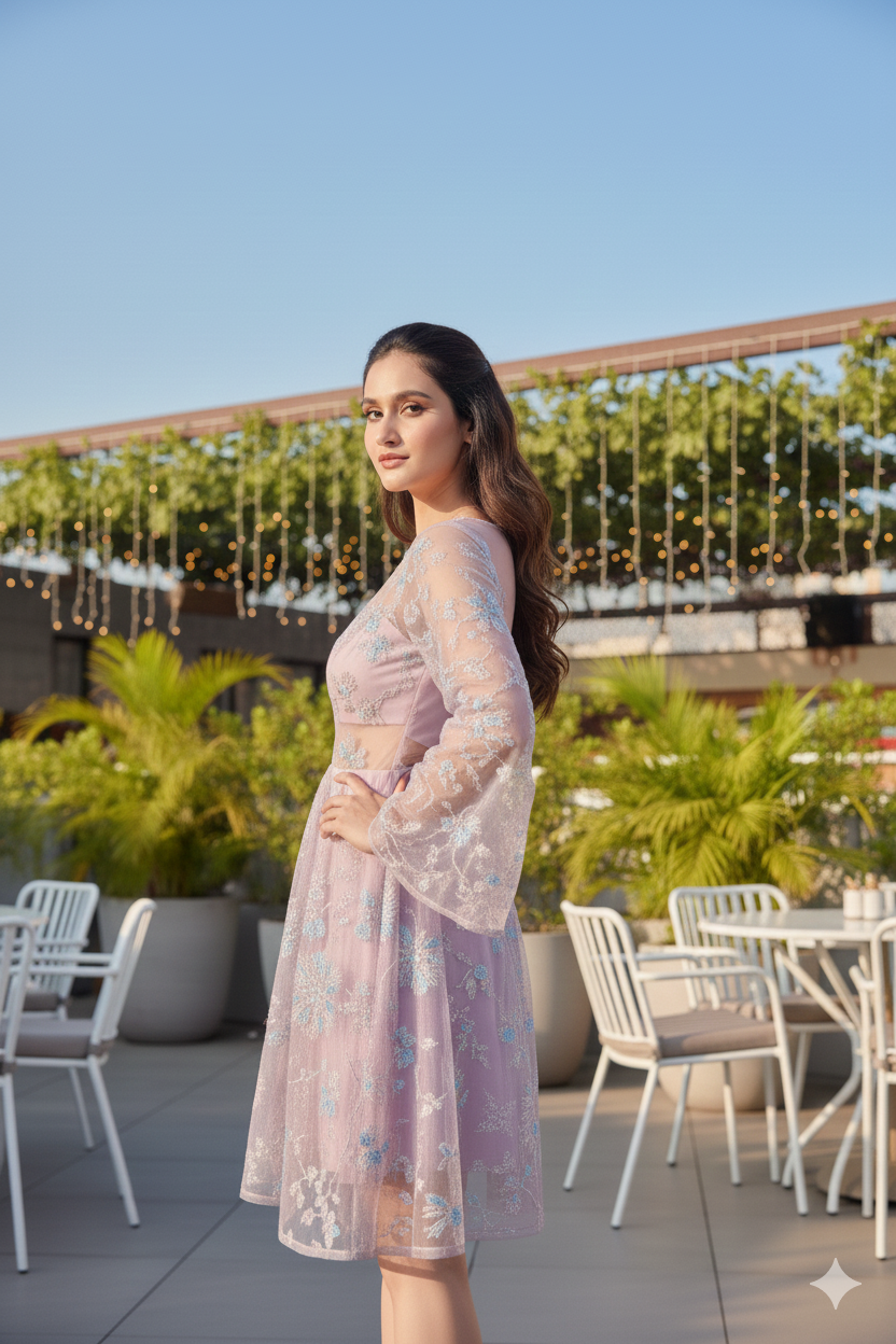 Tisha -  Embroidered Pink Mini dress | NIYARA India