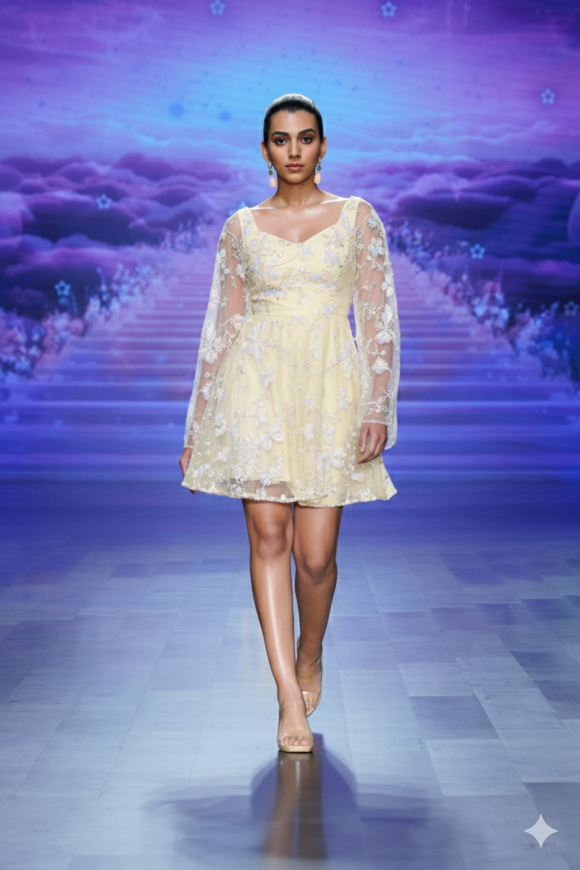 Tisha -  Embroidered Yellow Mini dress