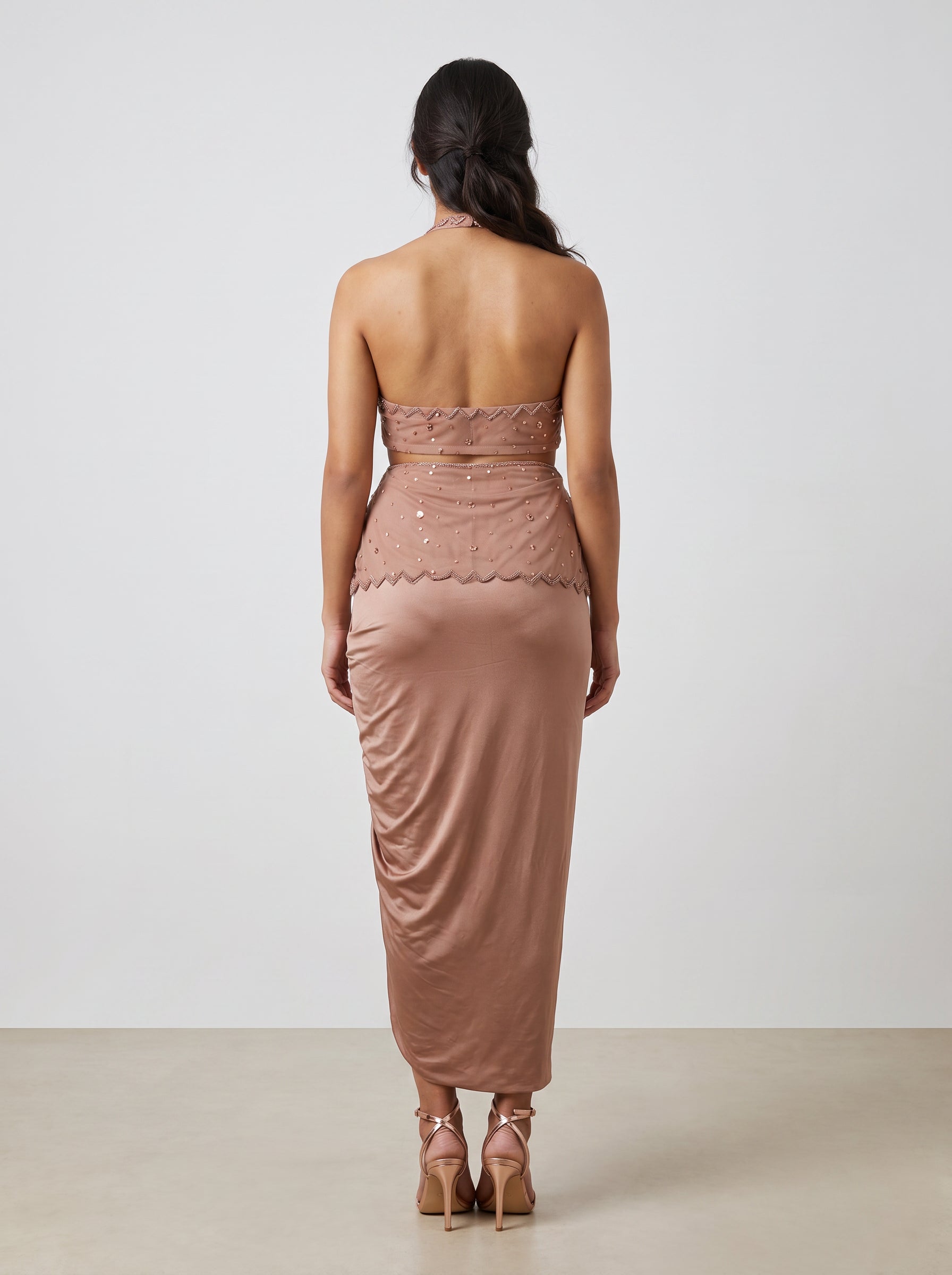 Riva Rose-Gold Embellished Lehenga Set