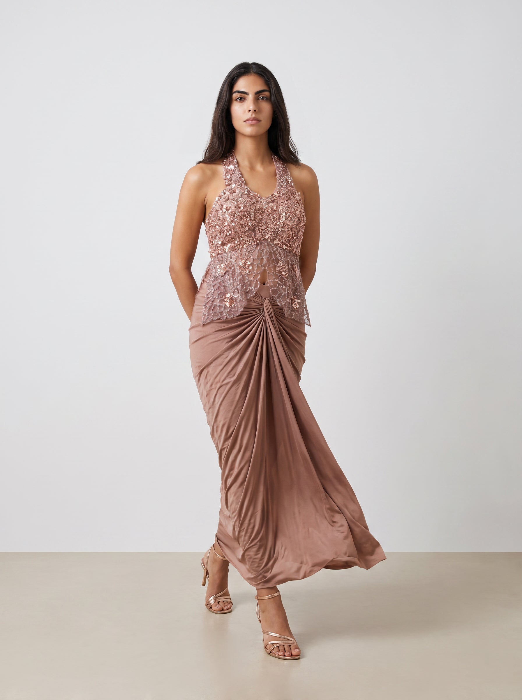 Riva Rose-Gold Embellished Lehenga Set