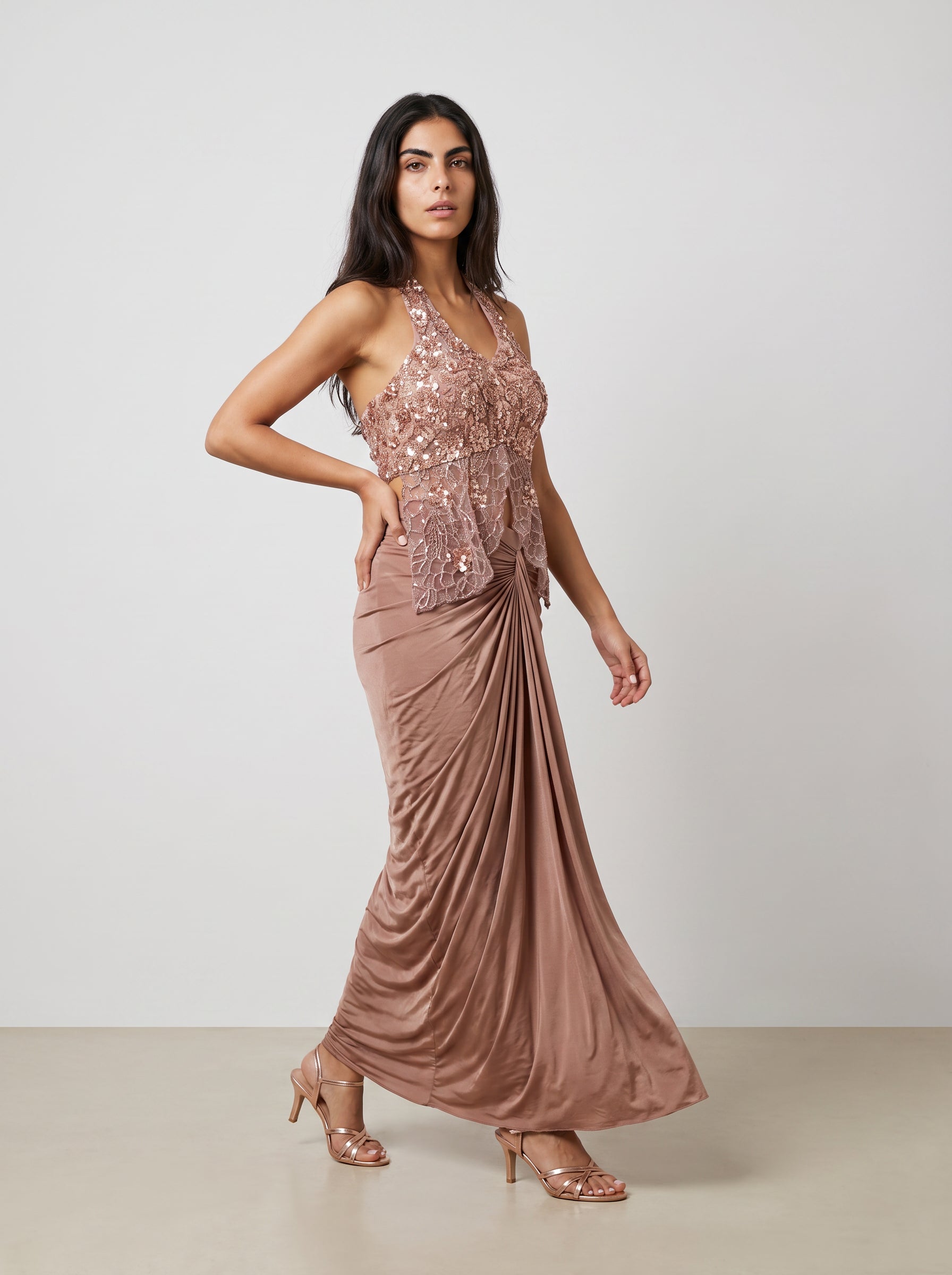 Riva Rose-Gold Embellished Lehenga Set