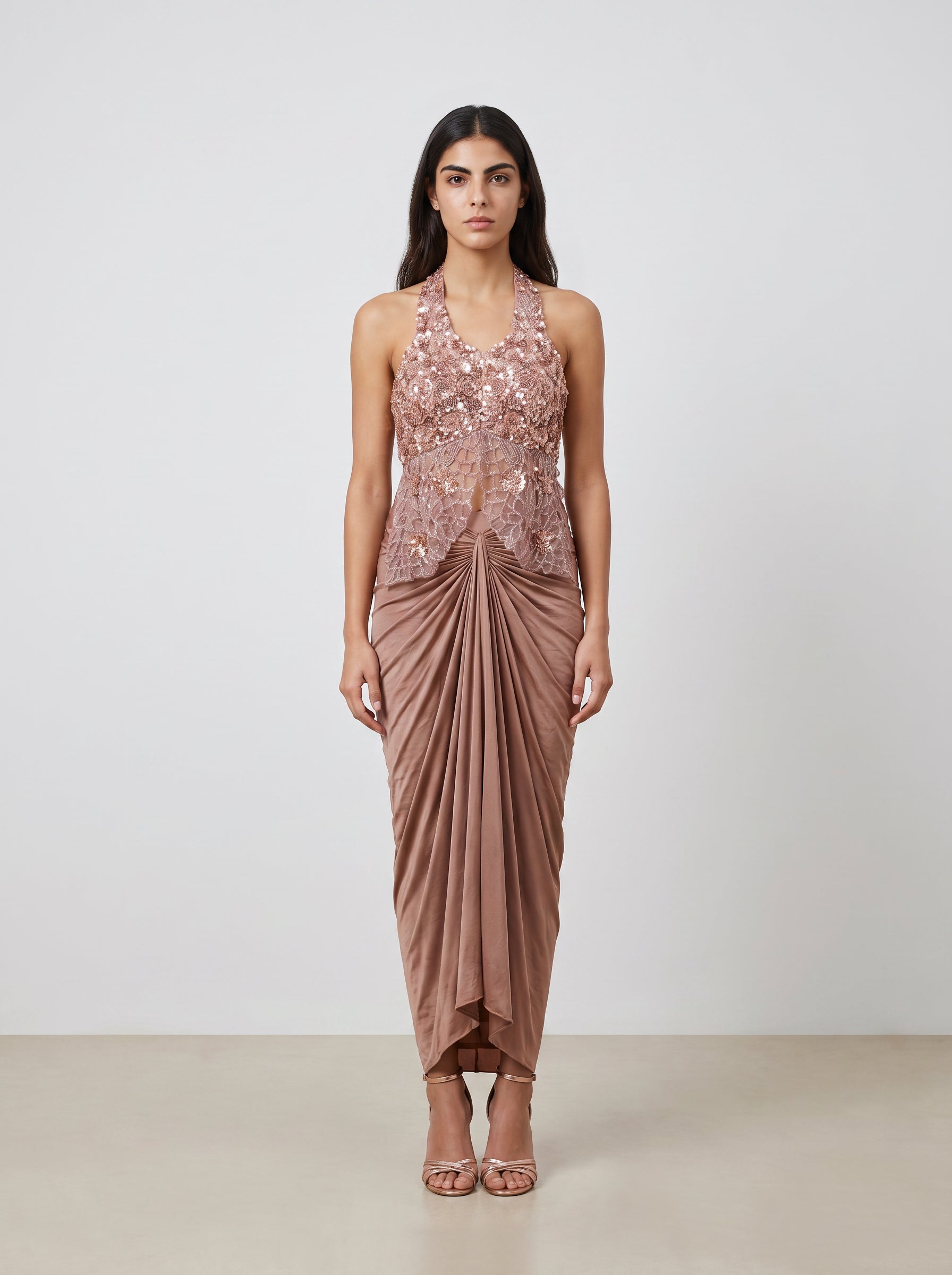 Riva Rose-Gold Embellished Lehenga Set