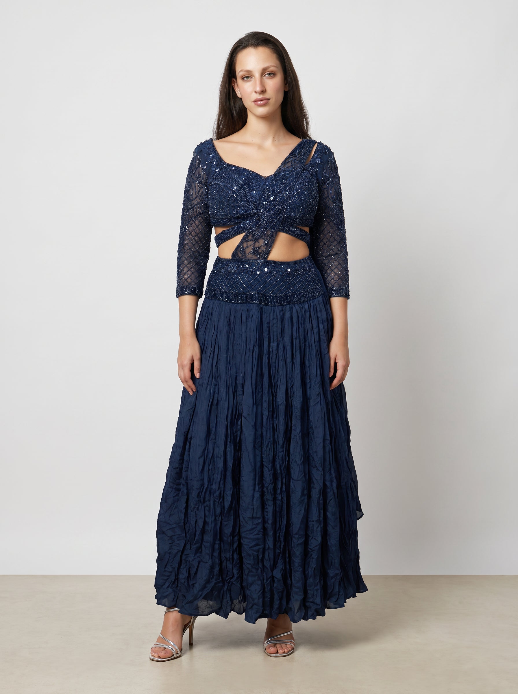 The Midnight Eclipse Pre-Draped Saree Lehenga