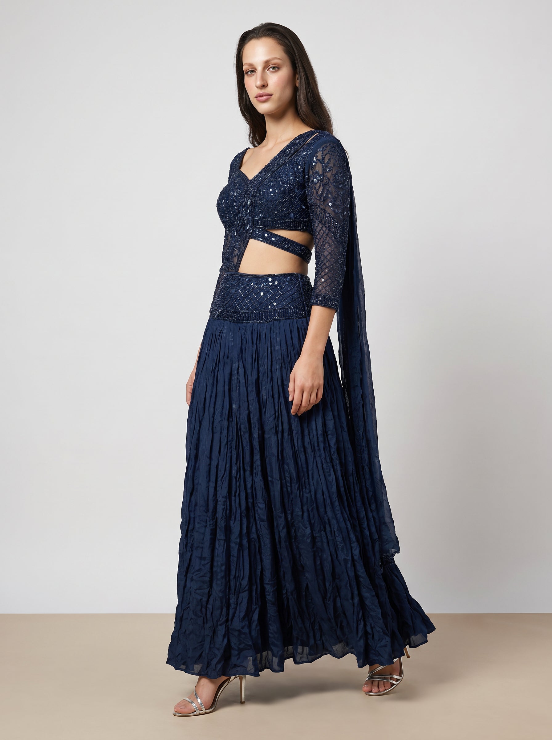 The Midnight Eclipse Pre-Draped Saree Lehenga