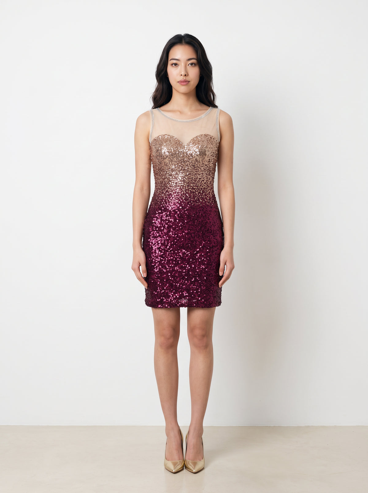 Amora Pink Gold Ombre Sequin Mini Dress
