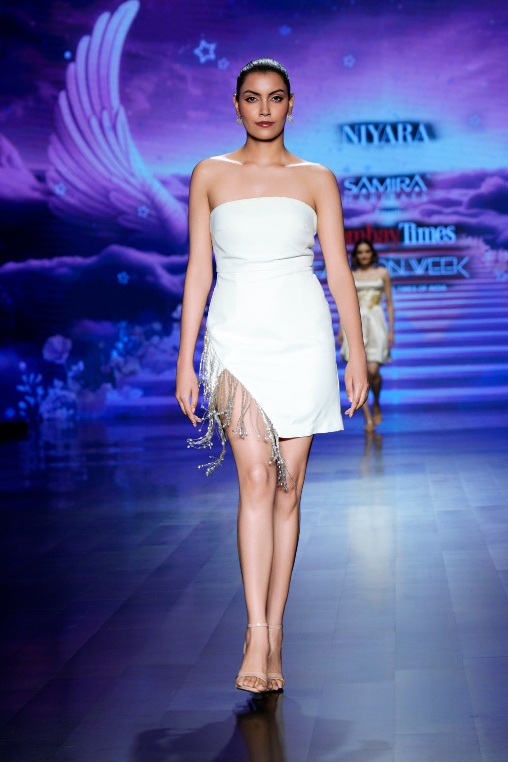 Designer strapless mini dress for women (front profile)
