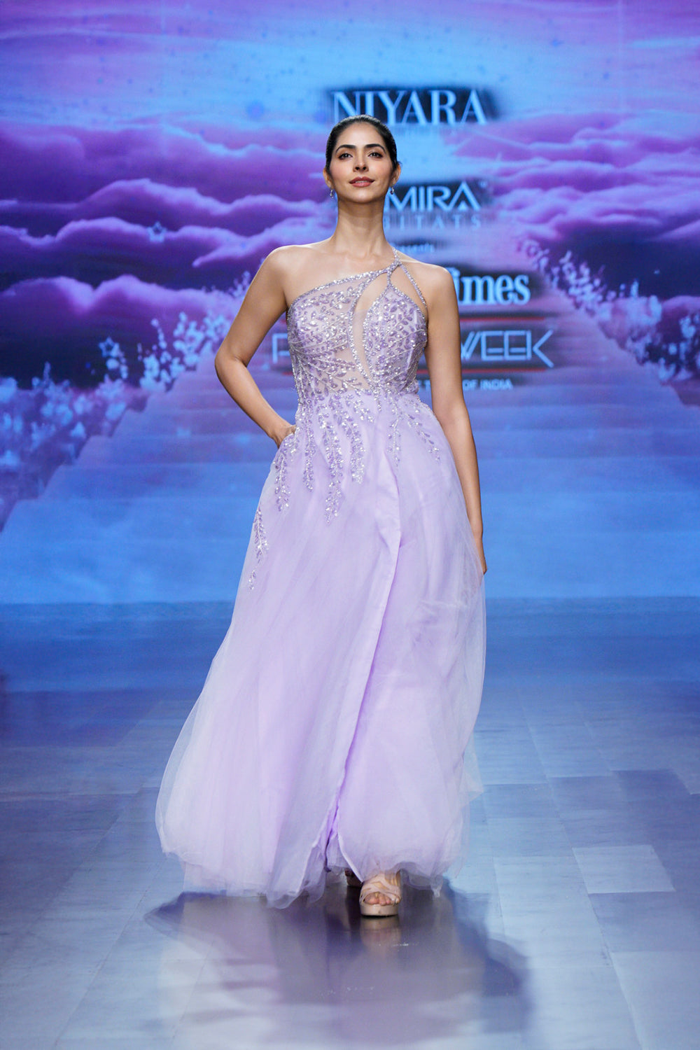 pastel lilac formal gown – embroidered sequin party dress front profile)