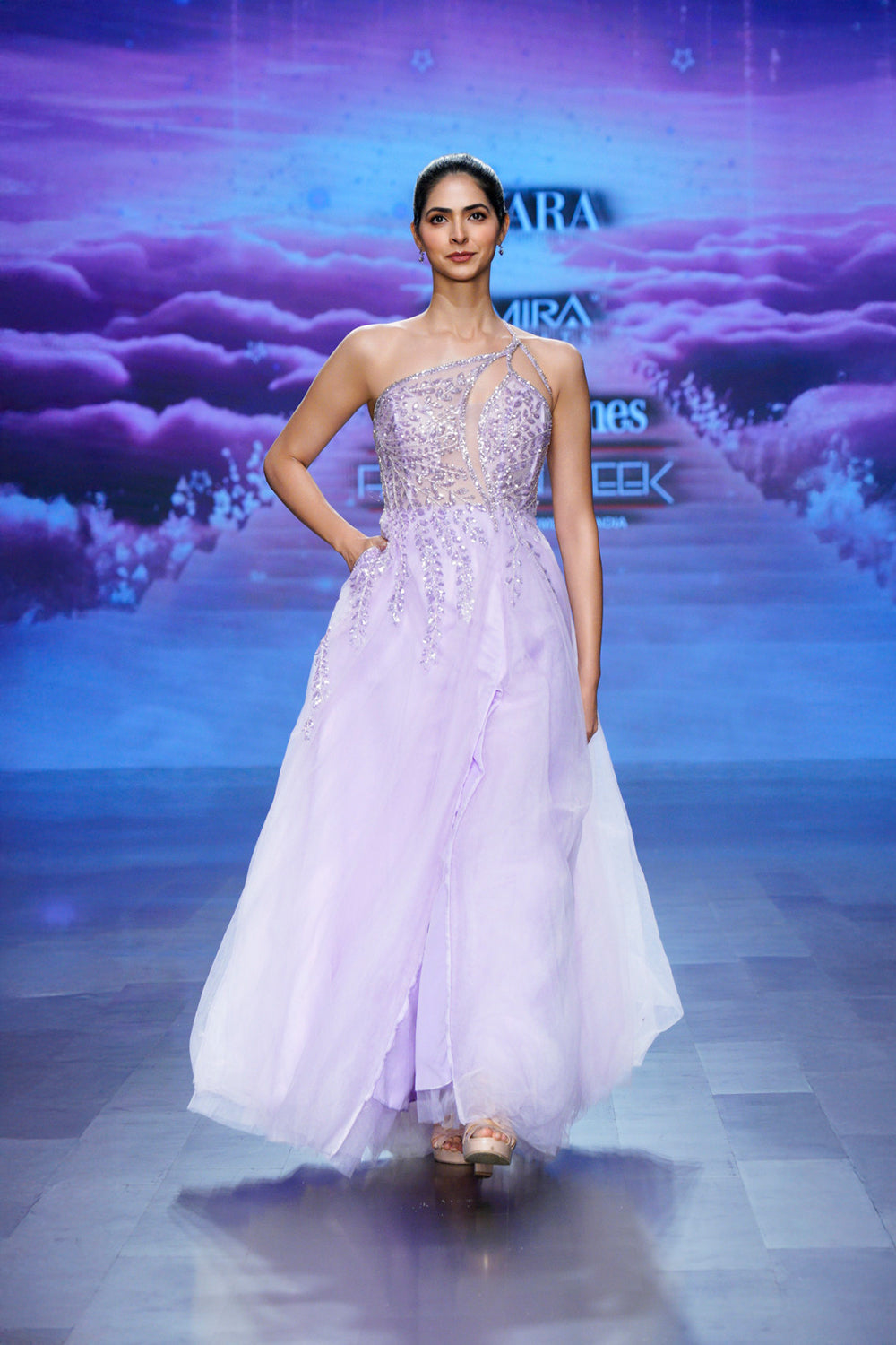 designer lilac gown for women – cocktail & reception outfit (front profile)