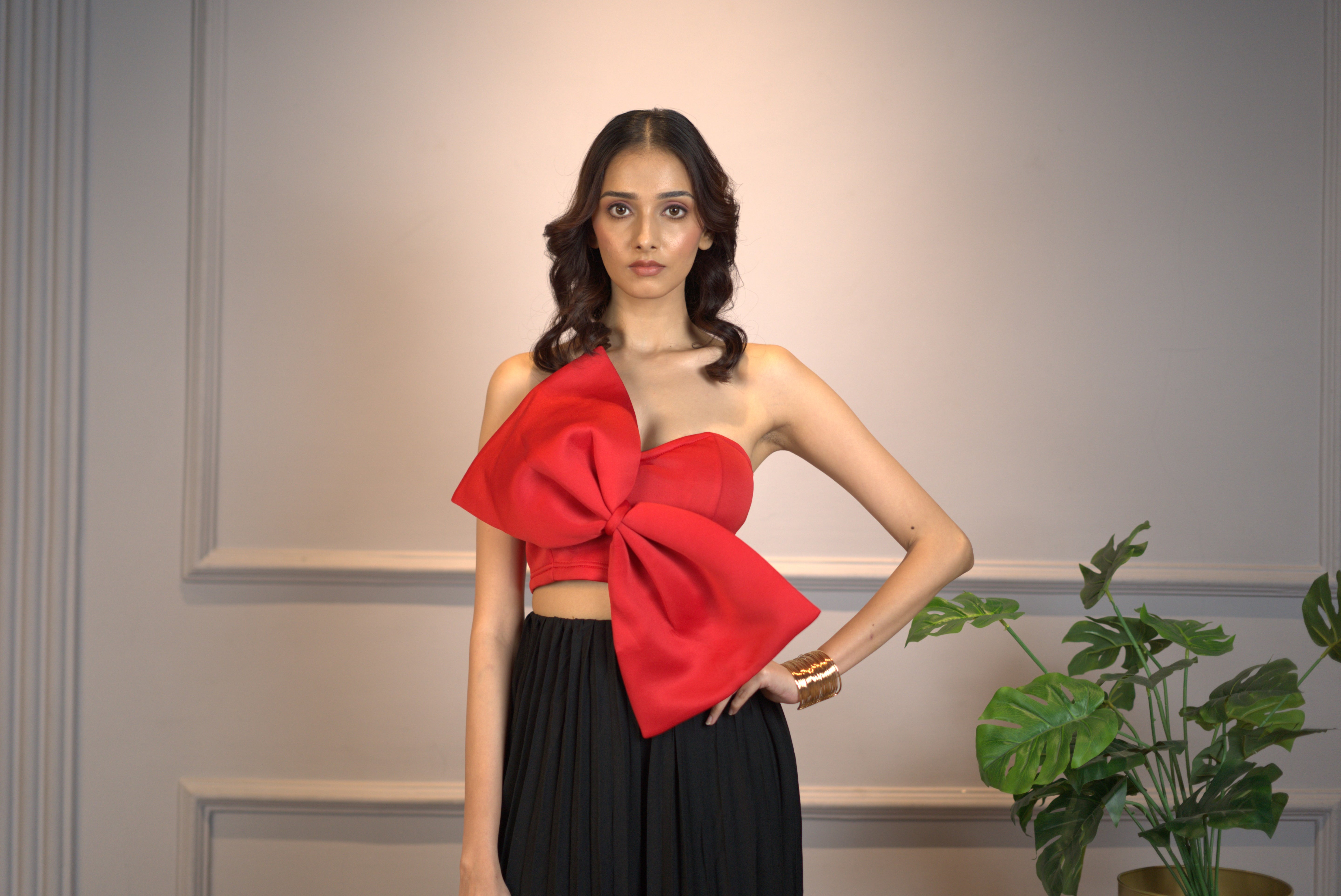 Parisian Bow Elegance Top - Ruby Red