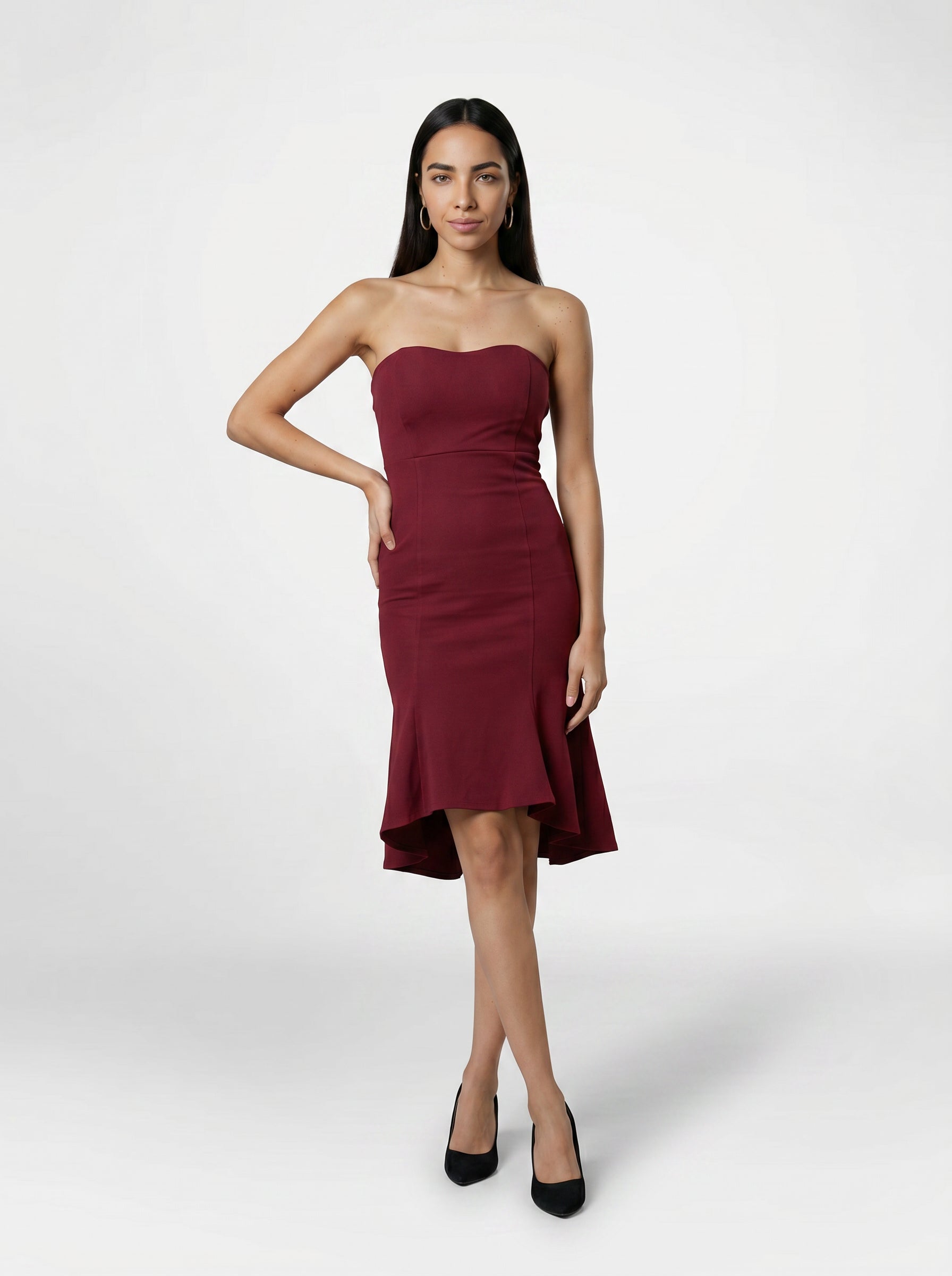 Maroon Off-Shoulder Fishtail Dress for Women