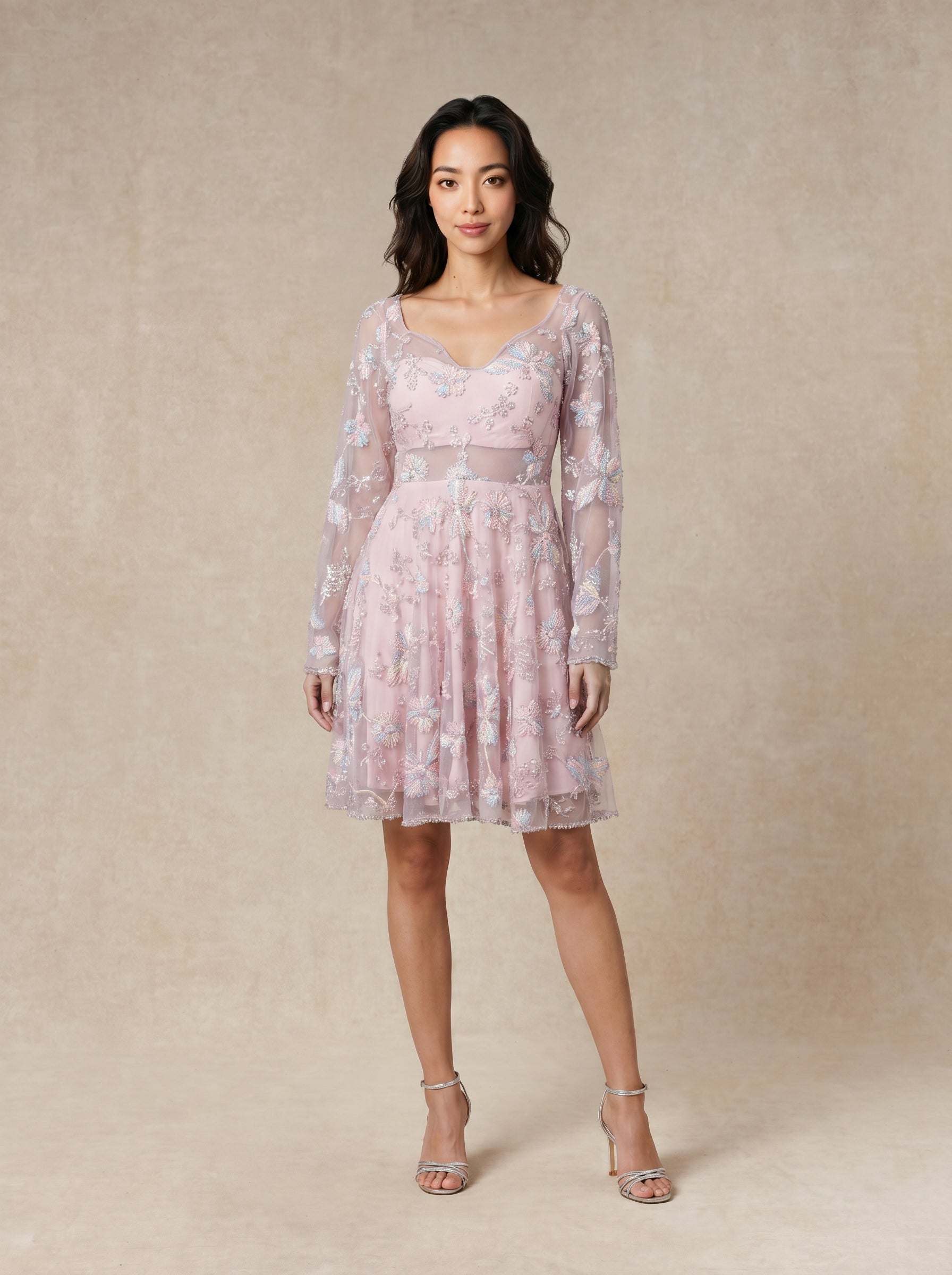 Tisha - Floral Embroidered Pink Mini dress