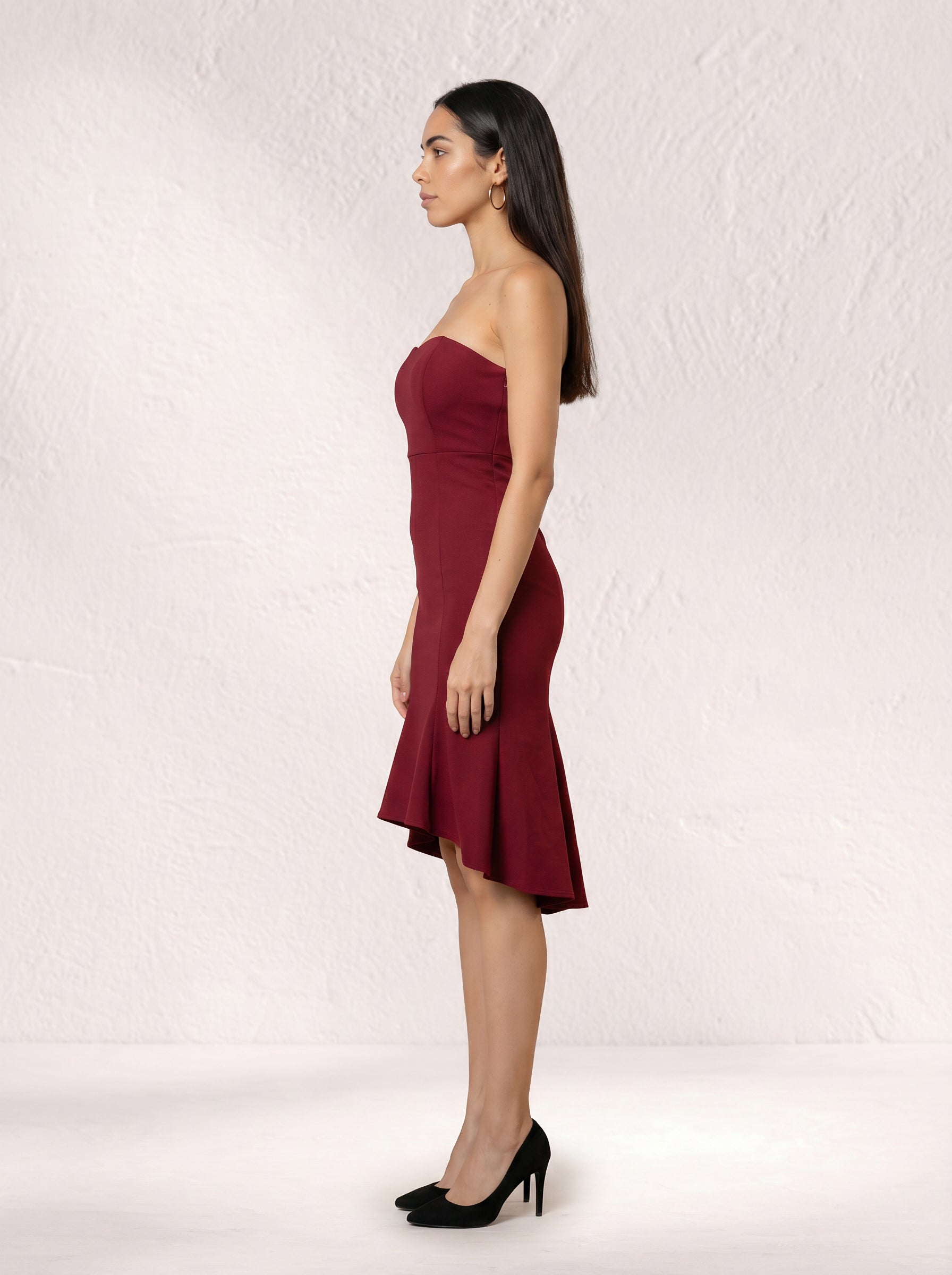 Maroon Off-Shoulder Fishtail Dress for Women