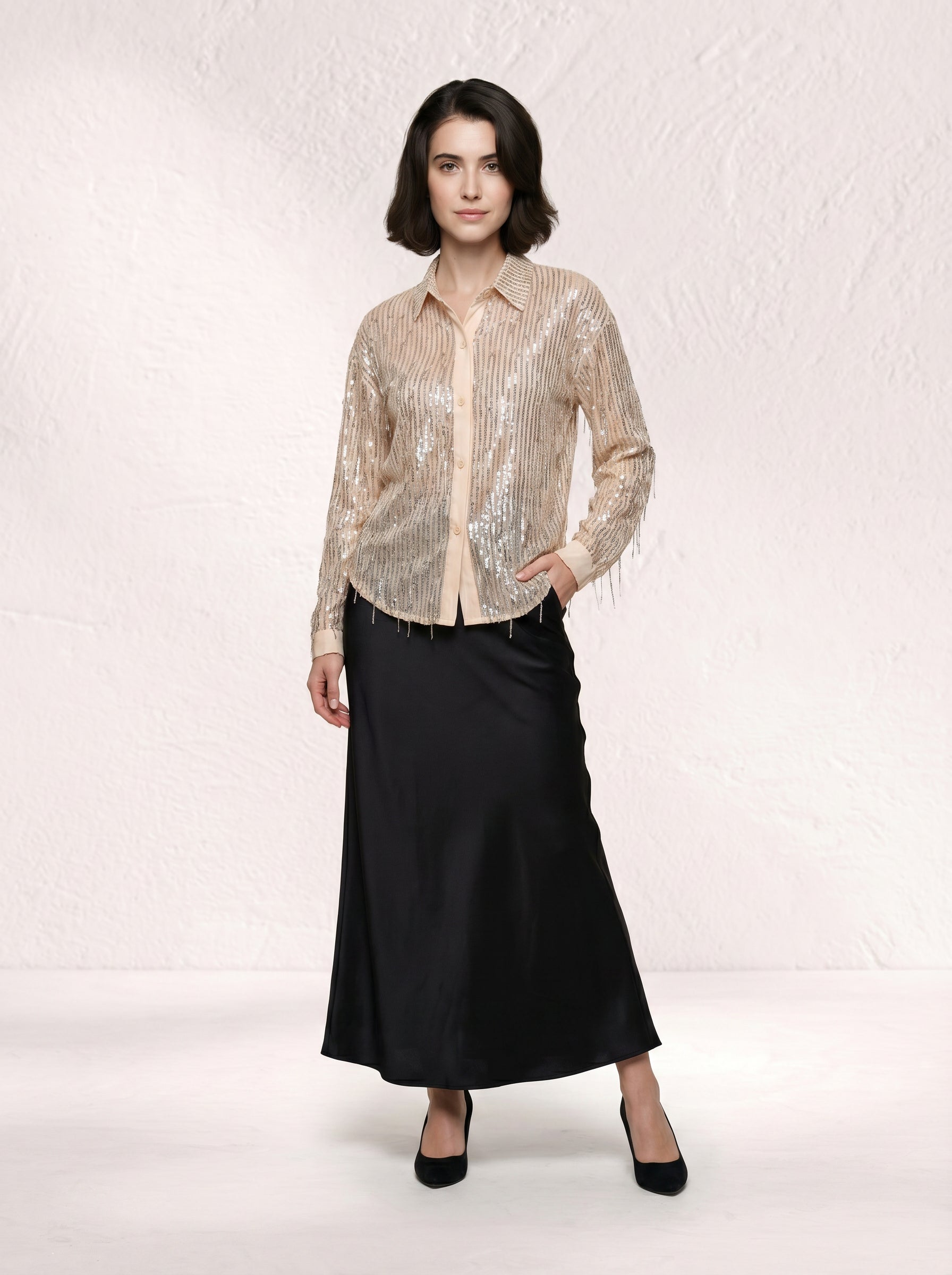 Celeste Tasselled Beige Shirt – Boho Luxe Women’s Top