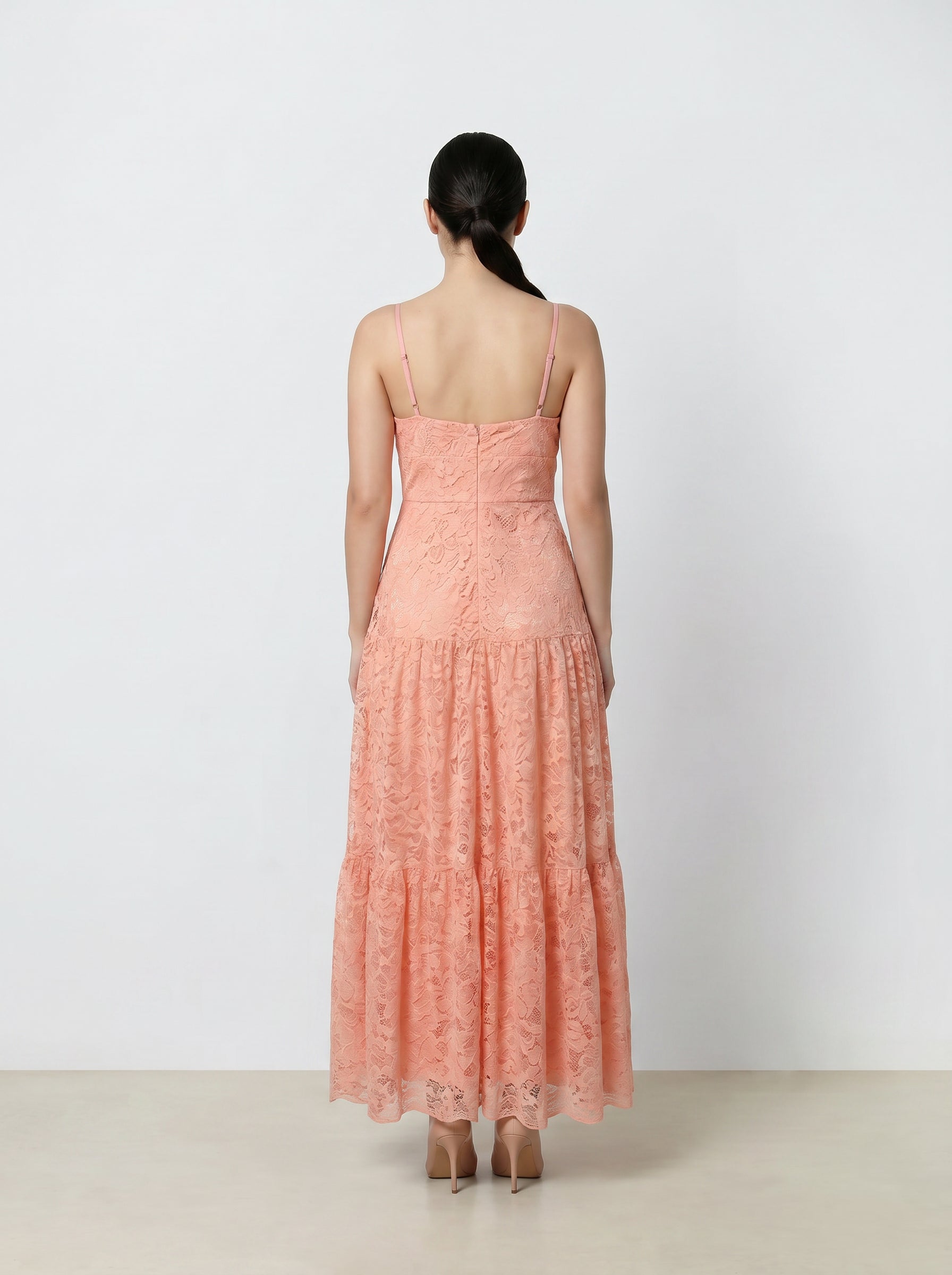 Mrinalini Pink Lace Evening Gown – Romantic Blush Formal Dress for Women
